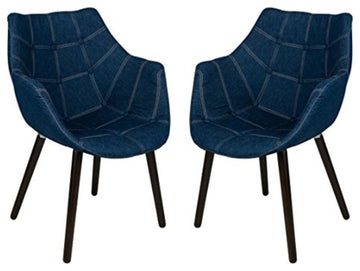 LeisureMod Milburn Tufted Denim Lounge Chair, Set of 2
