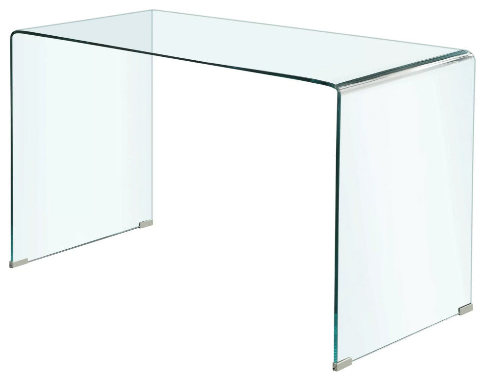 Modern Desk, Clear Tempered Glass Construction & Chrome Metal Feet Protectors