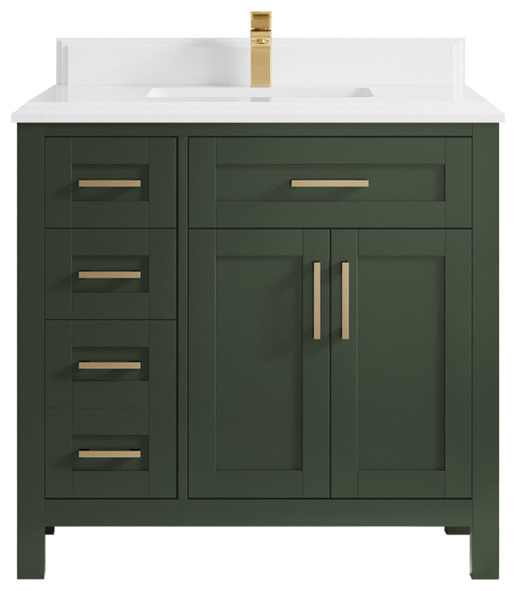 Cambridge 36 Center Sink Bath Vanity in Pewter Green 2" Empira Quartz