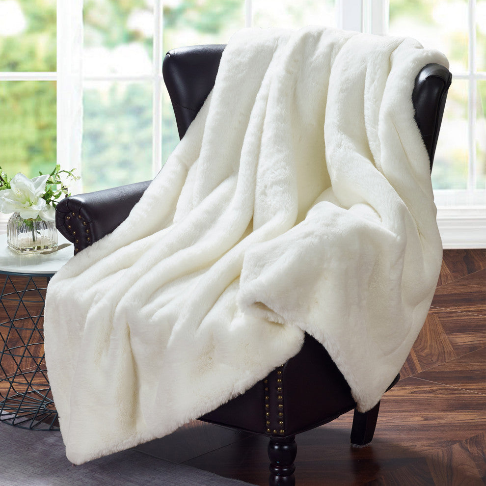 Heavy Faux Fur Throw, Antique White, 50"x60"