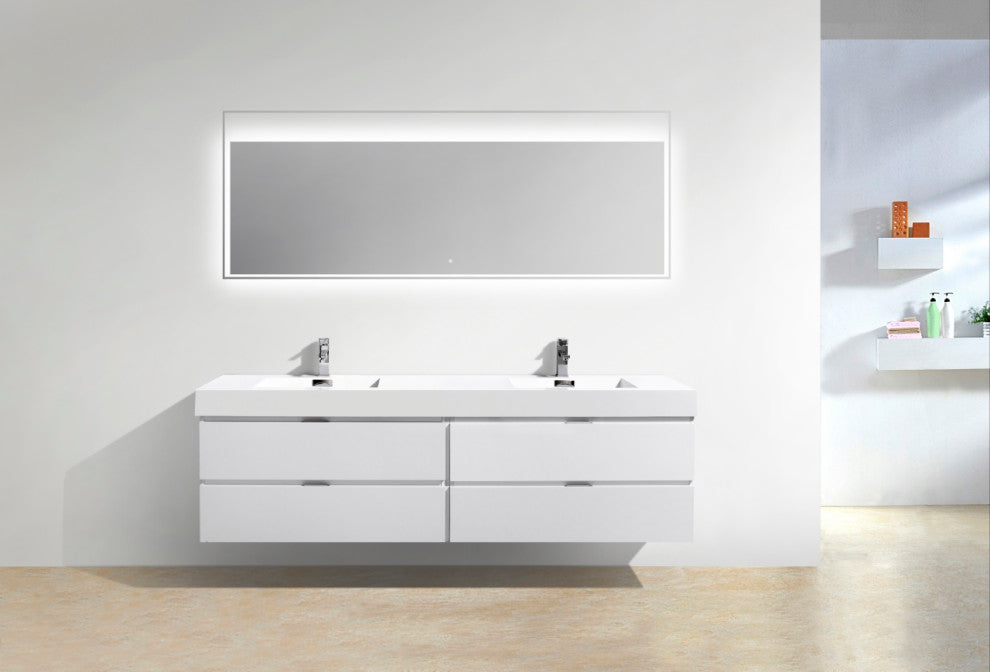 Bliss 80" Double Sink High Gloss White Wall Mount Modern Bath Vanity
