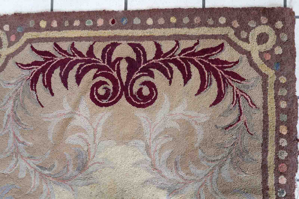 Handmade Antique American Hooked Rug 2.7'x5', 84cmx154cm 1880s