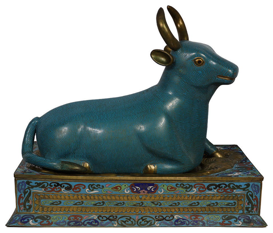 Consigned ANTIQUE CHINESE ROYAL GOLD PLATED CLOISONNE BULL