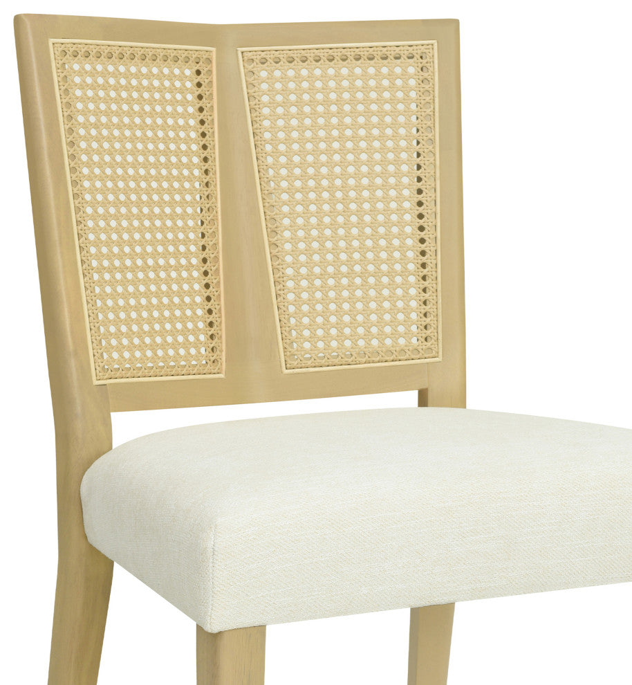 GDF Studio Rattan Dining Chairs, Rubberwood Frame, Set of 2, Light Ash/Beige