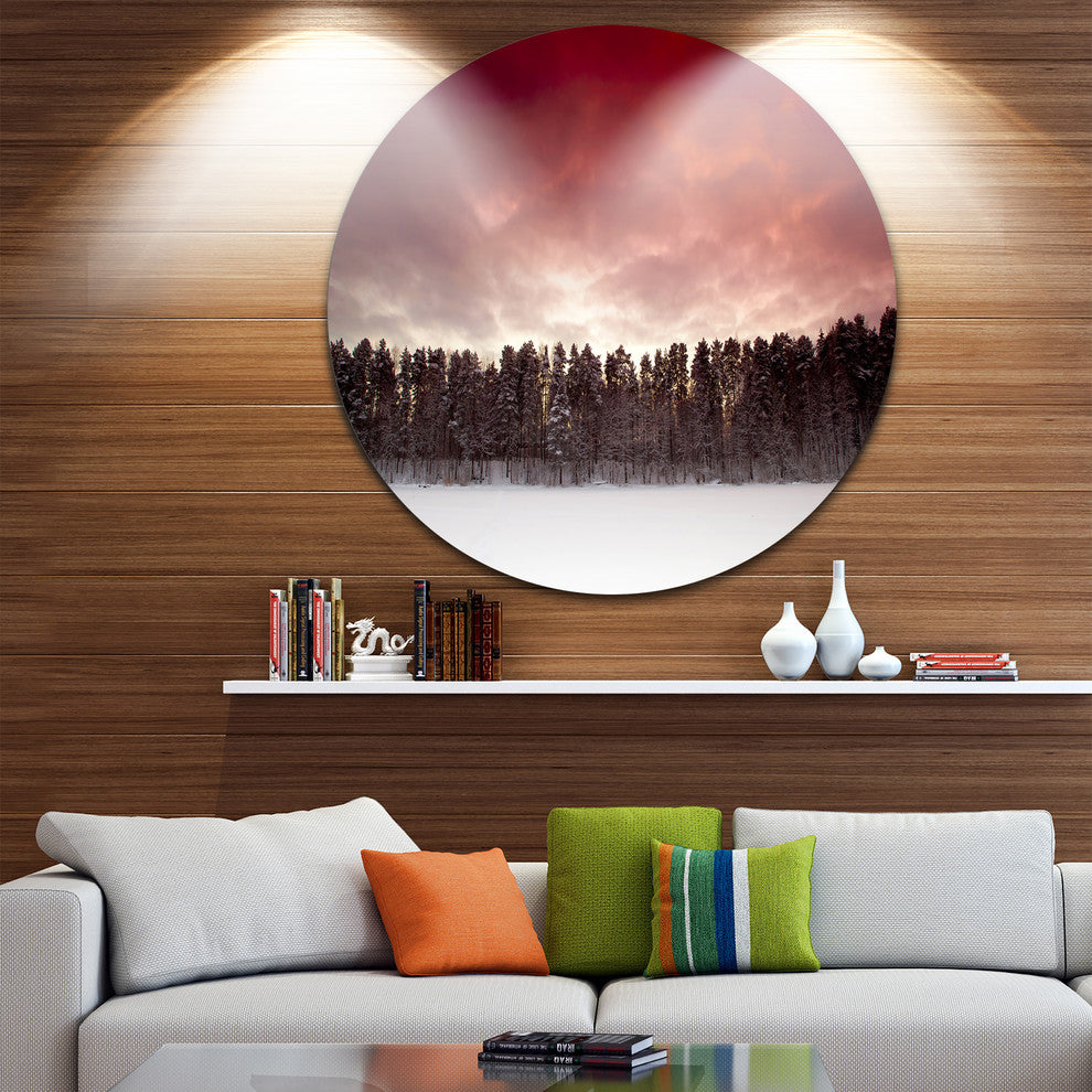 Sunset Over Frozen Lake, Landscape Photo Large Disc Metal Wall Art, 36"