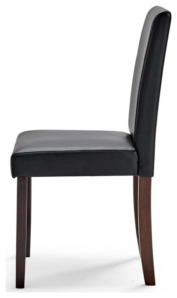 Side Dining Chair and Table Set, Faux Leather, Drak Brown Black, Modern, Bistro