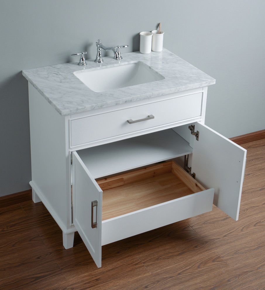 Stufurhome Leigh Bathroom Vanity, White, 36" Single Sink