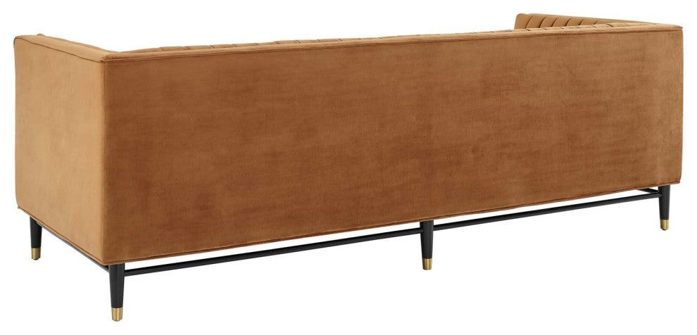 Tufted Sofa, Velvet, Brown, Modern, Living Lounge Room Hotel Lobby Hospitality