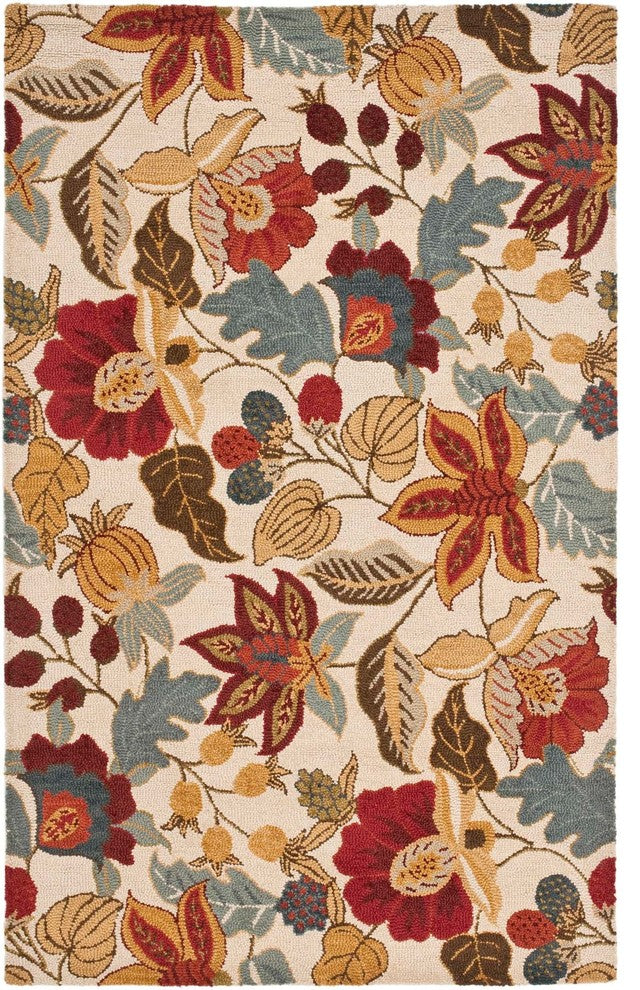 Safavieh Blossom Blm863B Floral Rug, Ivory/Multi, 6'0"x6'0" Square