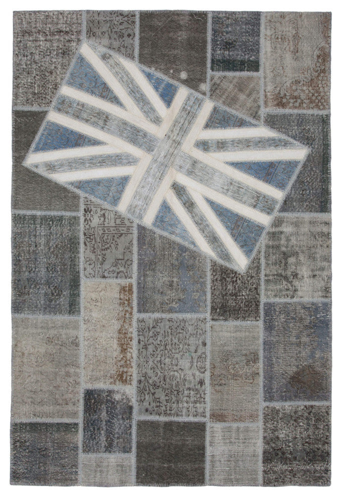Rug N Carpet - Handwoven Anatolian 6' 7'' x 9' 11'' Flag Patchwork Rug