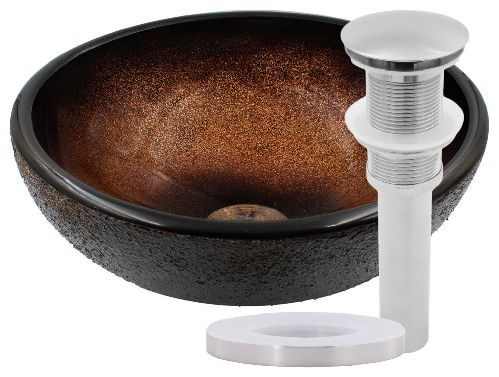 Novatto Sanguinello Mini Glass Vessel Bathroom Sink Set, Brushed Nickel