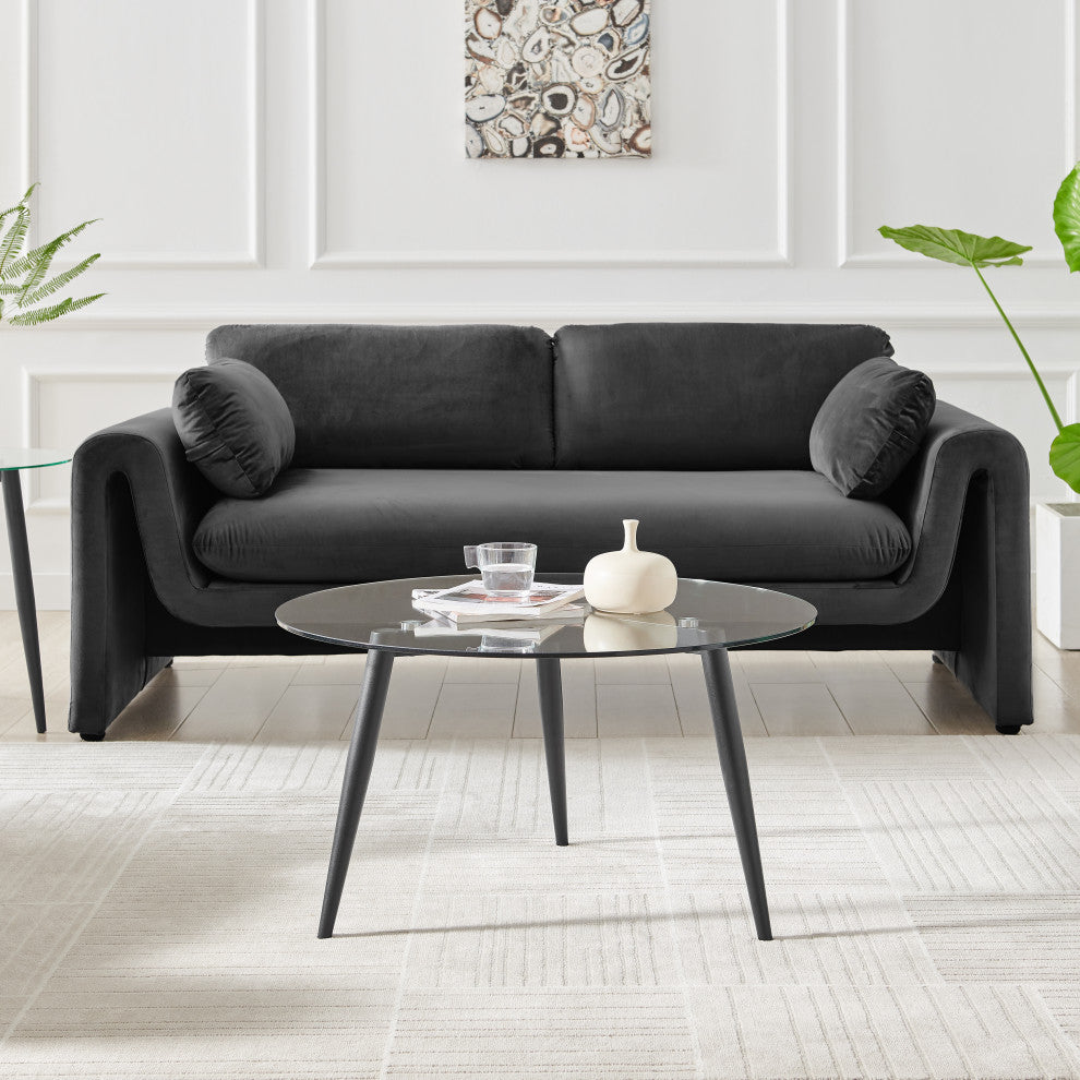 Danya B. Van Beuren Coffee and Side Table Set With Taper Legs, Black/Clear