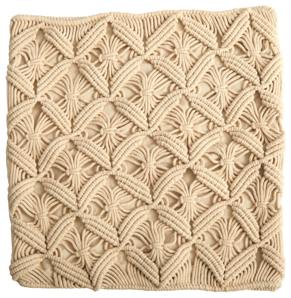 18" Boho Diamond Woven Macrame Decorative Pillow Cover