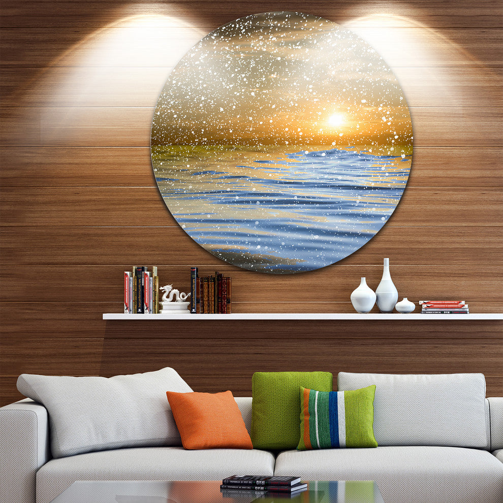 Clouds With Reflection In Water, Seashore Photo Disc Metal Artwork, 23"