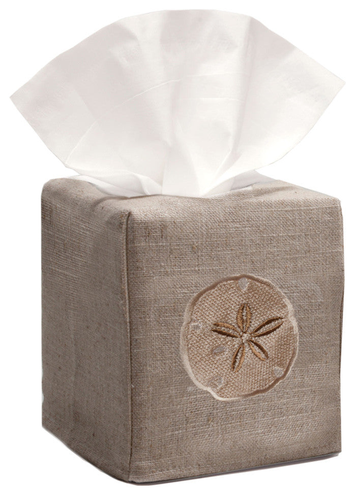 Natural Linen Tissue Box Cover, Sand Dollar
