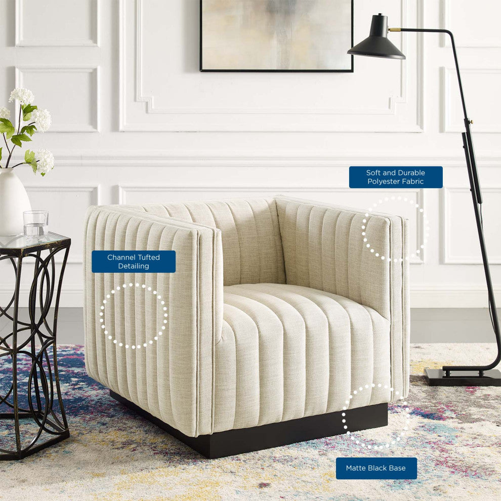 Tufted Armchair Accent Chair, Fabric, Beige, Modern, Living Lounge Hospitality