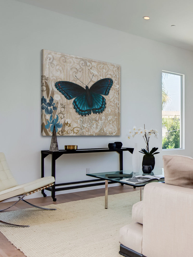 "Dark Blue Butterfly" Painting Print on Wrapped Canvas