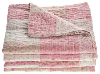 Soft Pink Kantha Coverlet, King 9'2"x8'