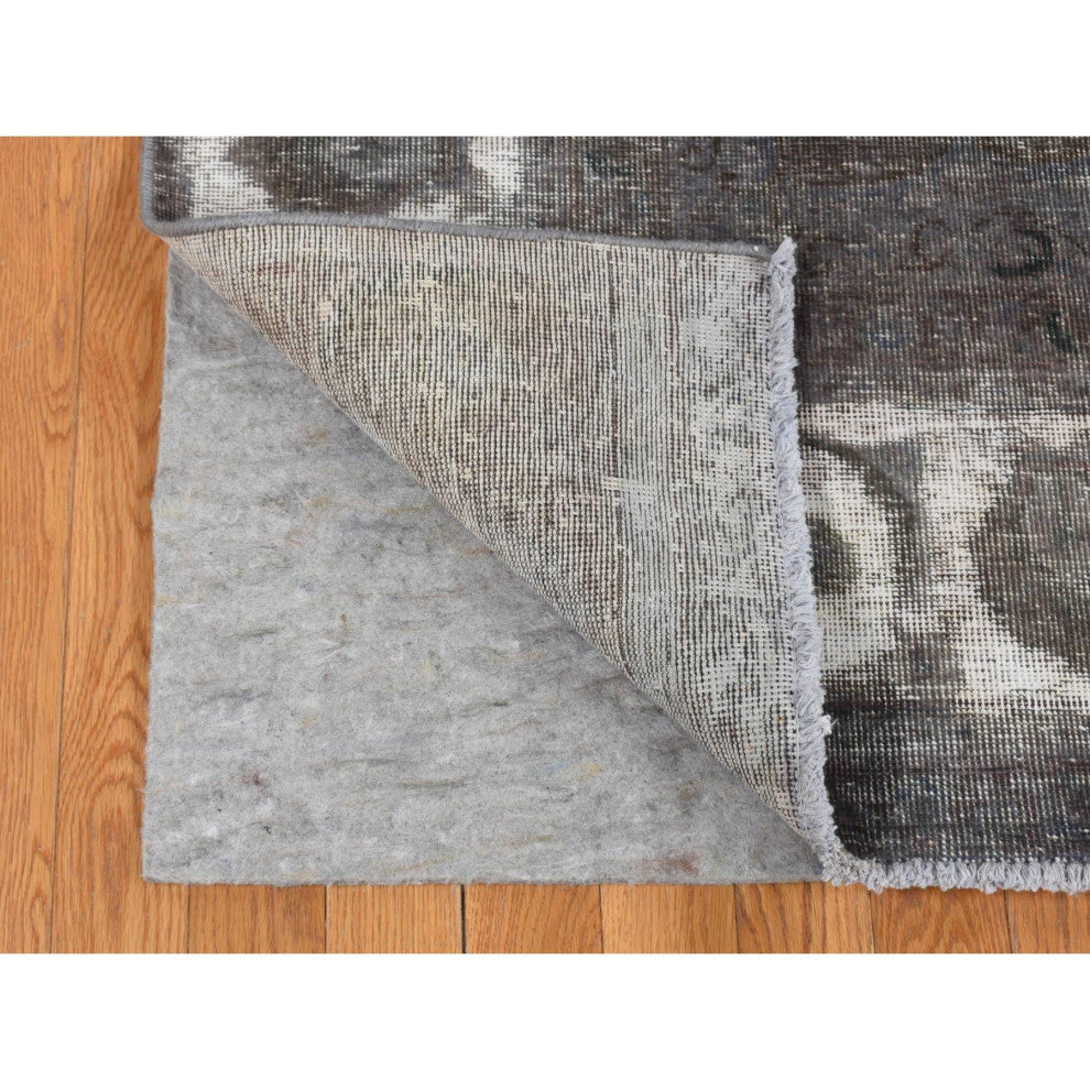 Black Vintage Overdyed Persian Tabriz Barjasta Wool Hand Knotted Rug 8'x11'