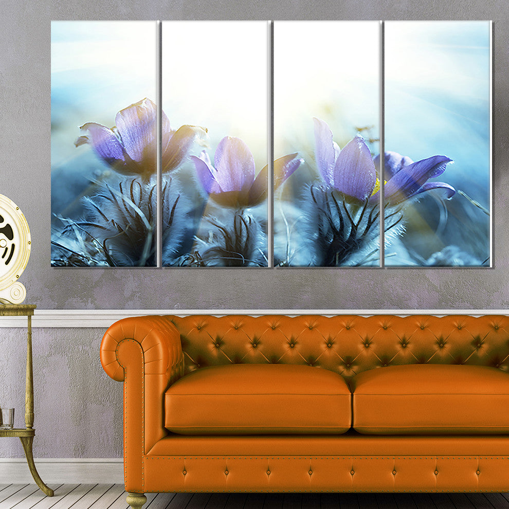 Blooming Blue Spring Flowers, Floral Canvas Art Print, 48"x28", 4 Panels
