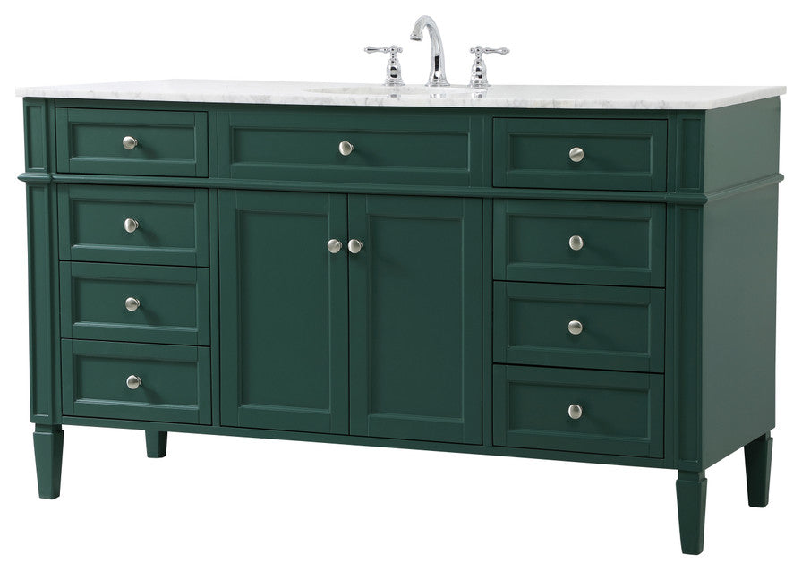 Home Living Vanity with Carrara White Marble Countertop, Green, 60", Single Sink