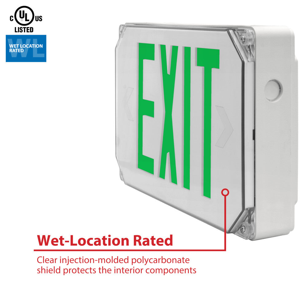 EXL5 Series LED Outdoor Emergency Exit Sign, Green Lettering