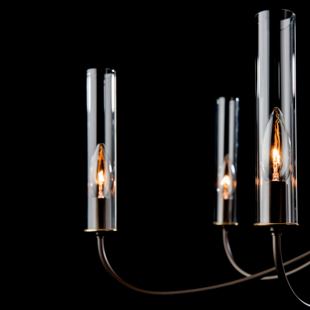 Grace 8 Arm Chandelier, Dark Smoke Finish, Brass Accents, Clear Glass