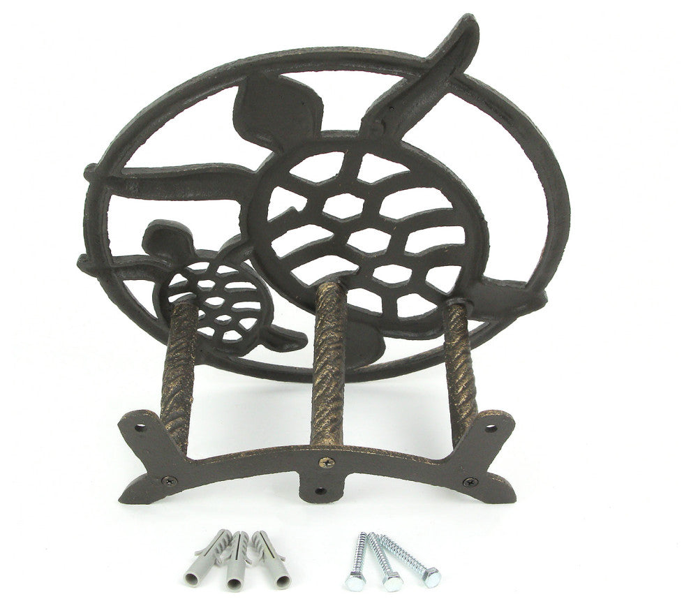 Cast Iron Sea Turtle Decorative Wall Mounted Garden Hose Holder Bronze Finish