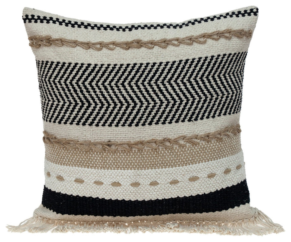 Black White and Tan Textured Pillow