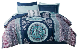 Intelligent Design Loretta Boho Comforter Set With Bed Sheets, Navy