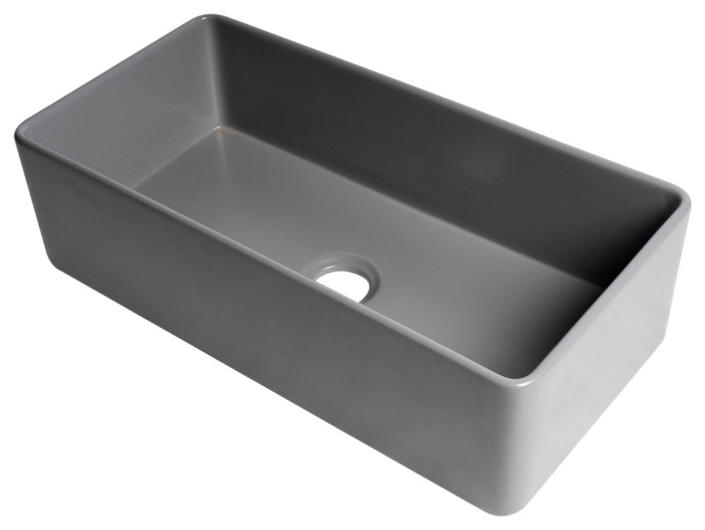 ALFI brand ABF3618-GM Gray Matte Smooth Apron 36" x 18" Fireclay Farm Sink