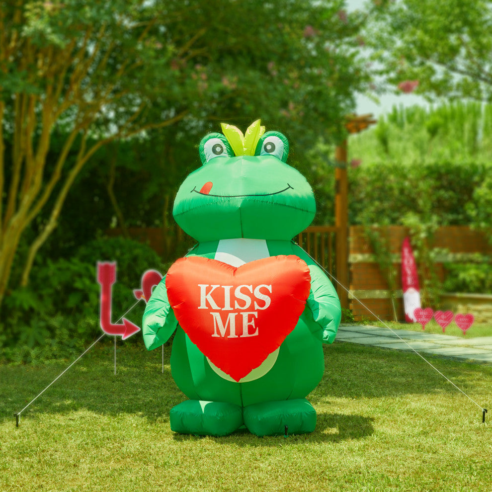 6'H Lighted Valentine's Inflatable Frog With Heart Decor