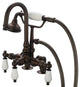 Vintage 3-3/8" Center Deck Mount Tub Faucet, Risers & Handshower, Lever handles