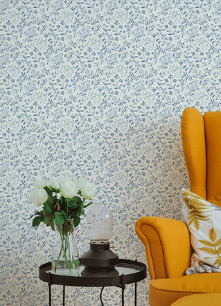 Tarragon Blue Dainty Meadow Wallpaper Sample