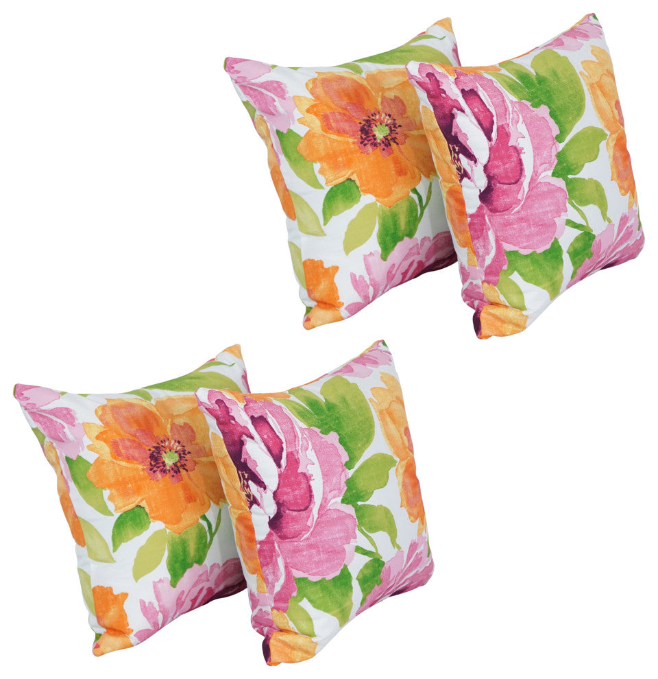 17" Square Polyester Outdoor Throw Pillows, Set of 4, Muree Garden