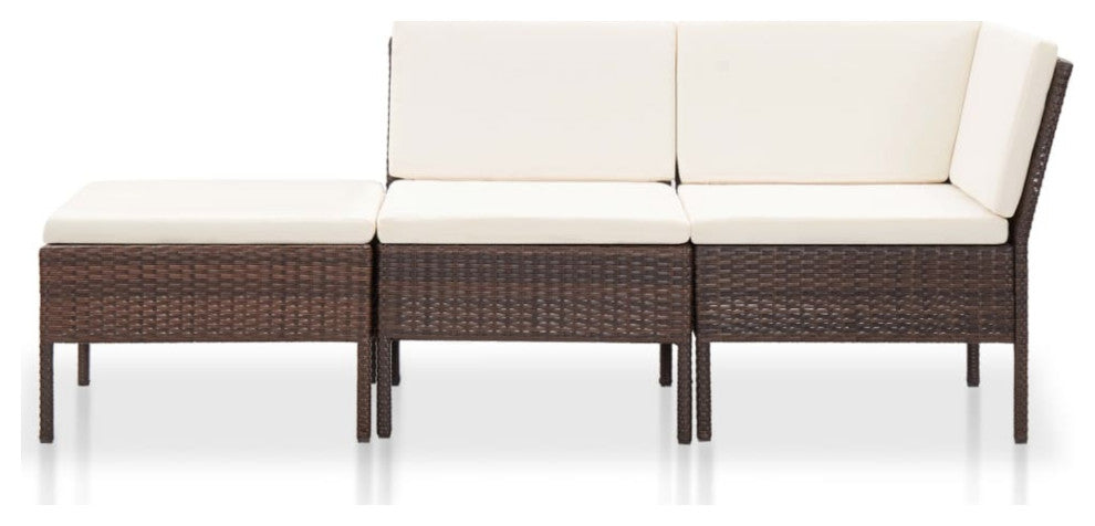 vidaXL 3-Piece Garden Lounge Set With Cushions Poly Rattan Brown
