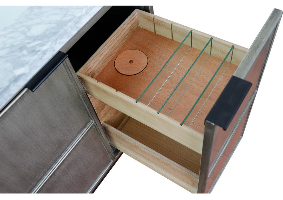 37" Single Wall Mount Vanity, Linen Brown Finish With White Carrara Top