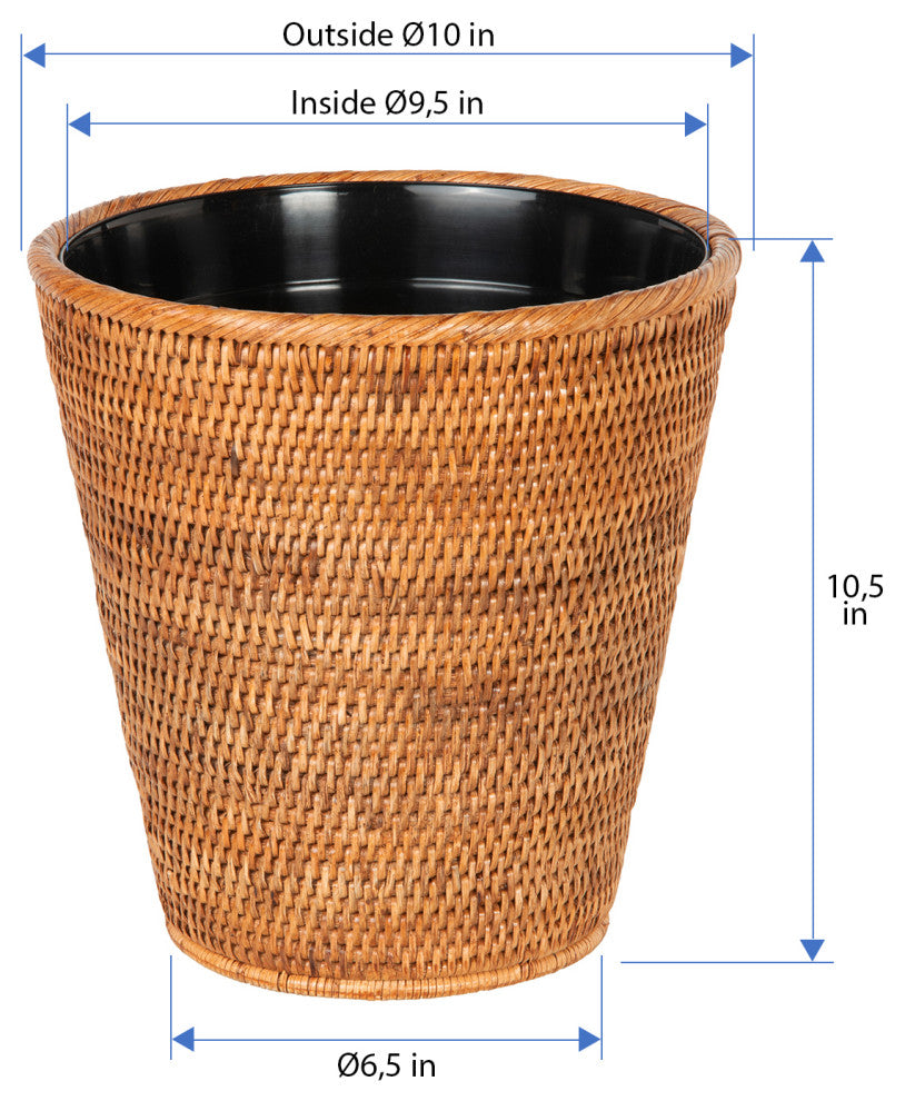 La Jolla Rattan Waste Basket With Plastic Insert, Honey Brown