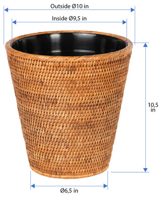 La Jolla Rattan Waste Basket With Plastic Insert, Honey Brown