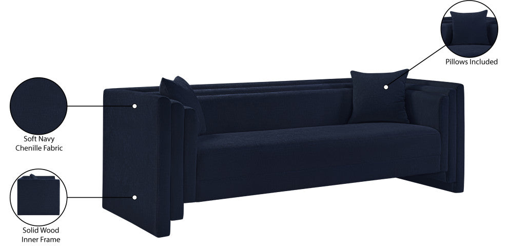 Everett Upholstered Sofa, Navy, Chenille Fabric