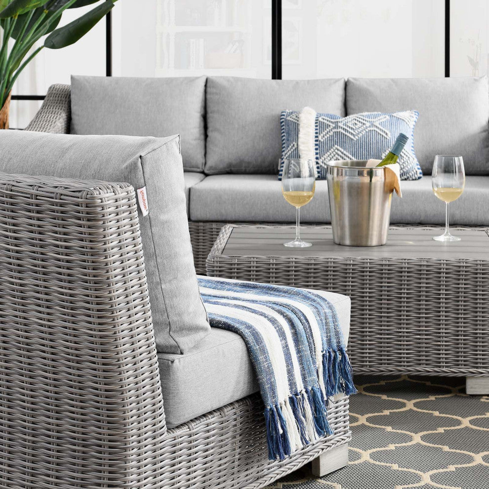 Lounge Sectional Sofa Chair Set, Rattan, Wicker, Gray, Modern, Outdoor