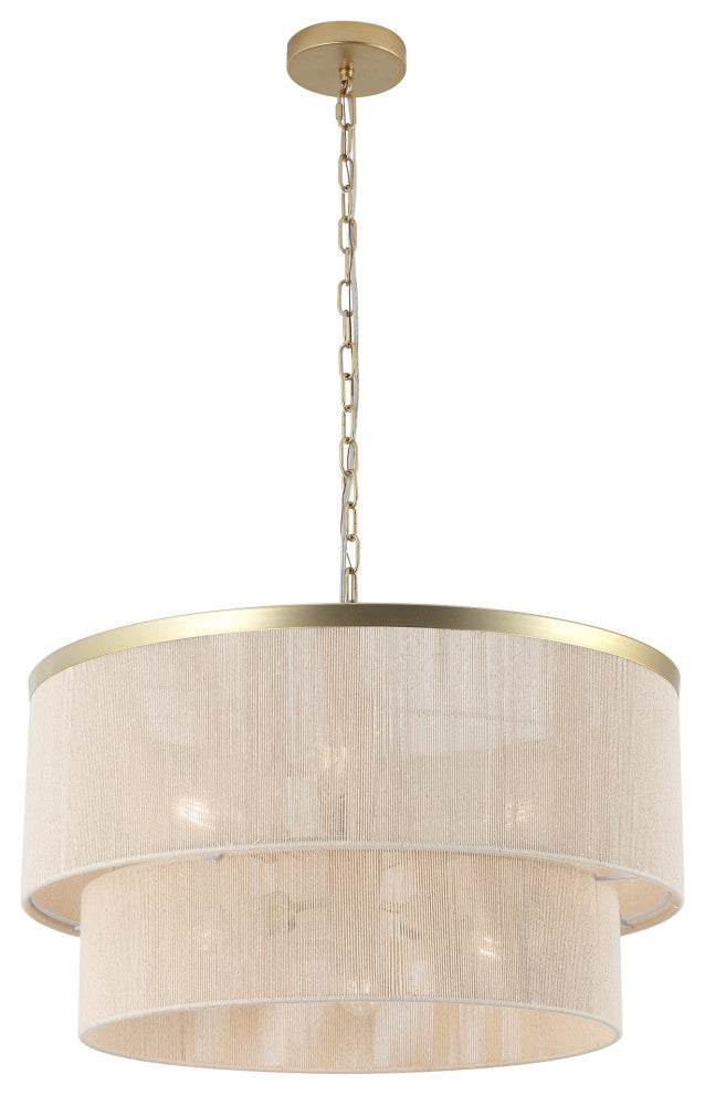 GetLedel 23.8" 6-Light Dimmable Handwoven Drum Chandelier, Gold
