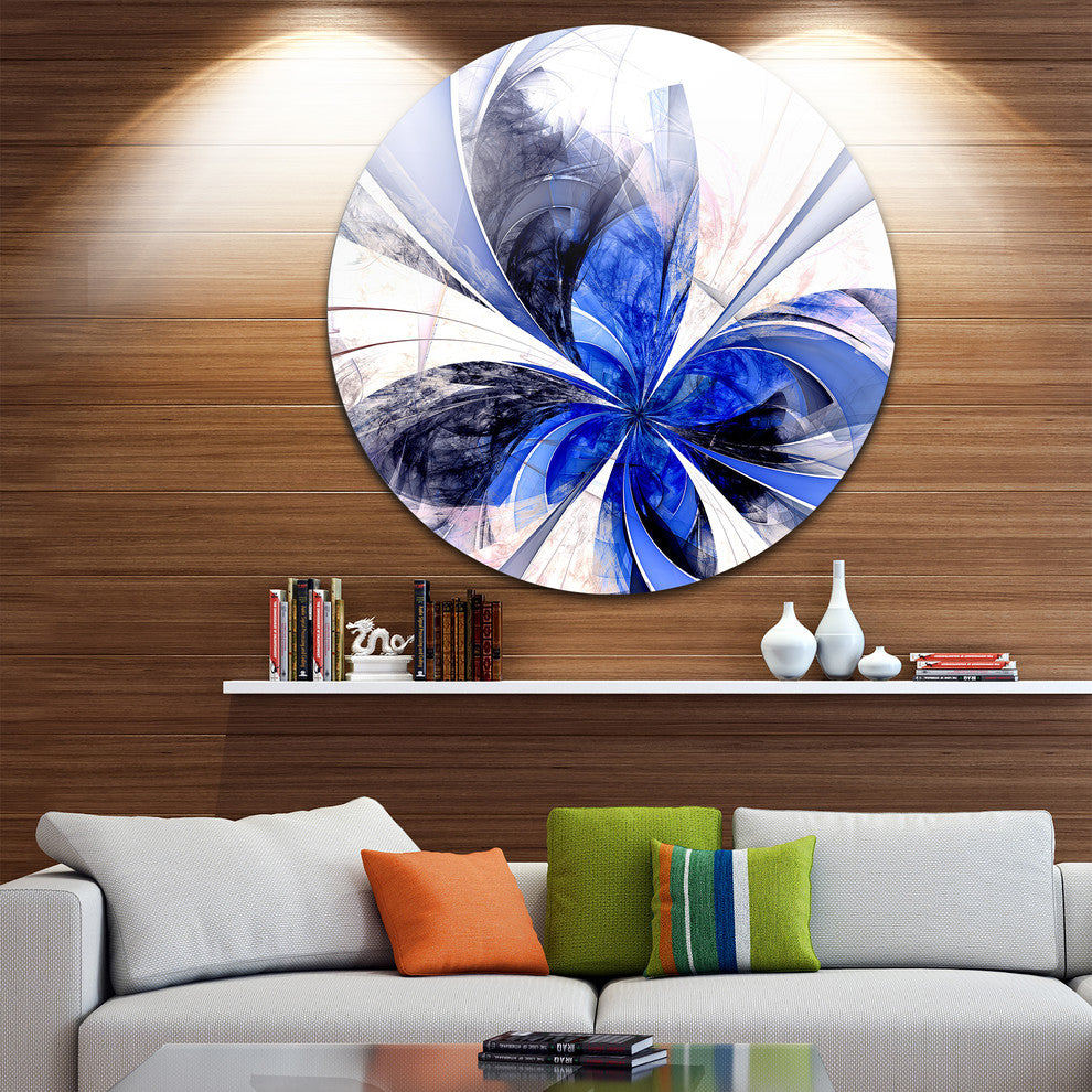 Symmetrical Bright Blue Fractal Flower, Floral Disc Metal Wall Art, 23"