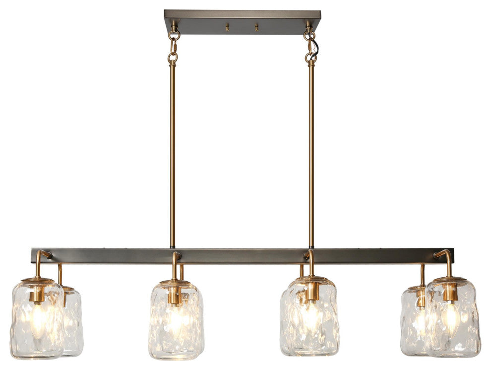 LNC Modern 8-Lights Black Gold Kitchen Island Light Linear Chandelier
