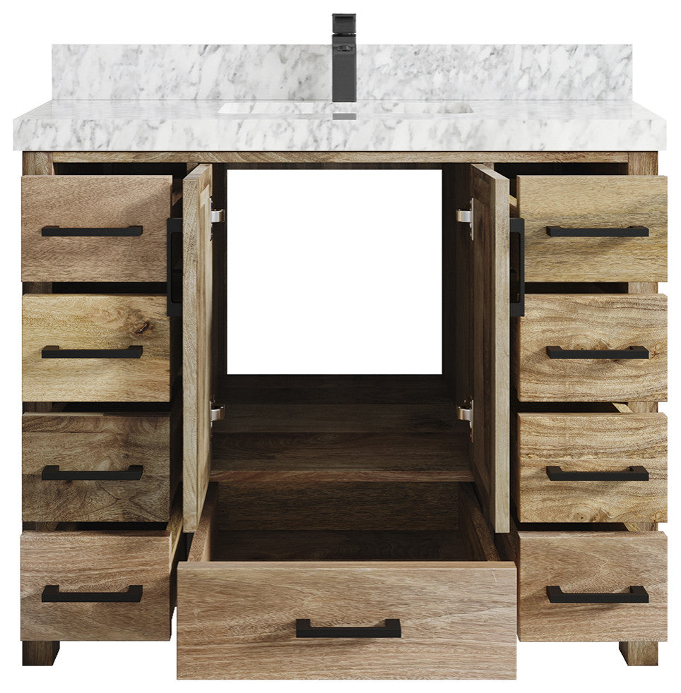 Malibu Mango 42 Single Sink Bath Vanity in Natural 2" Carrara Marble