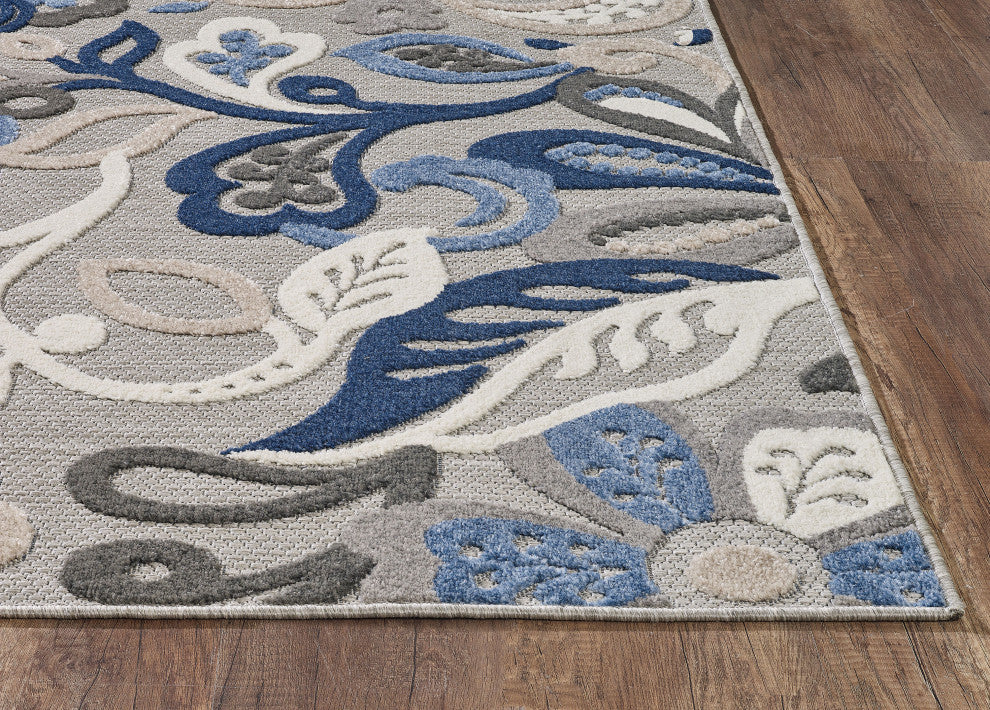 Calla Leila Indoor/Outdoor Area Rug, Grey/Blue, 3'3 X 4'11