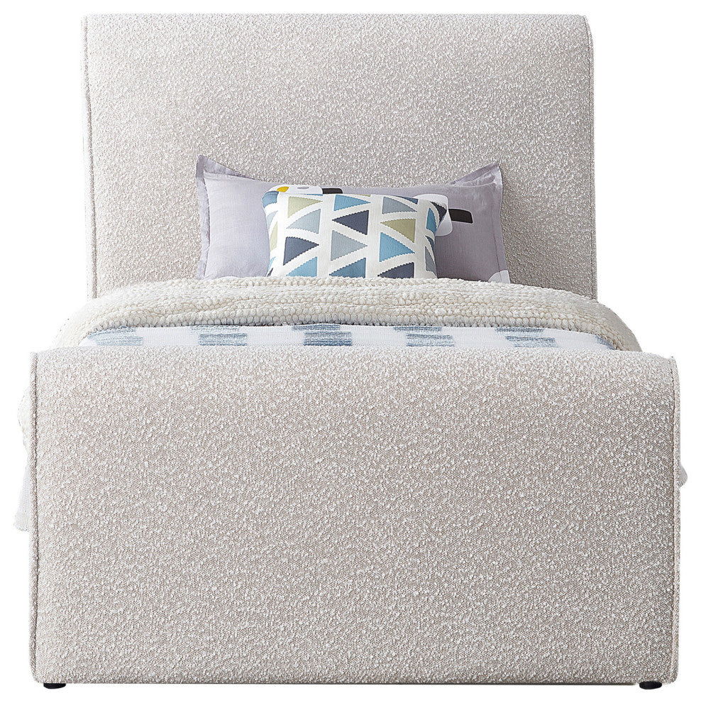 Stylus Black Boucle Fabric Full Bed, Cream, Twin