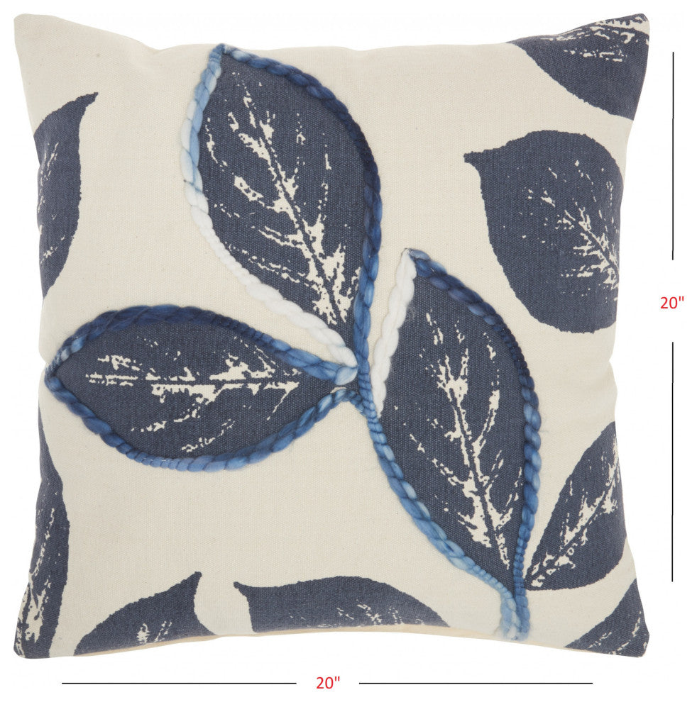 Floral Handcrafted Navy Accent Throw Pillow