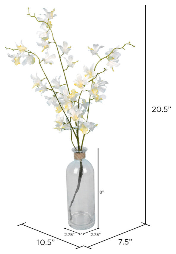 Vickerman 20.5" Mini Orchid in Glass Pot, White