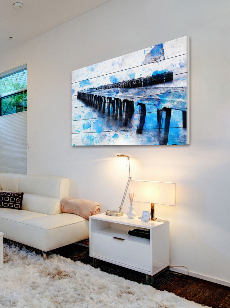 "Pier" Print on White Wood, 36"x24"
